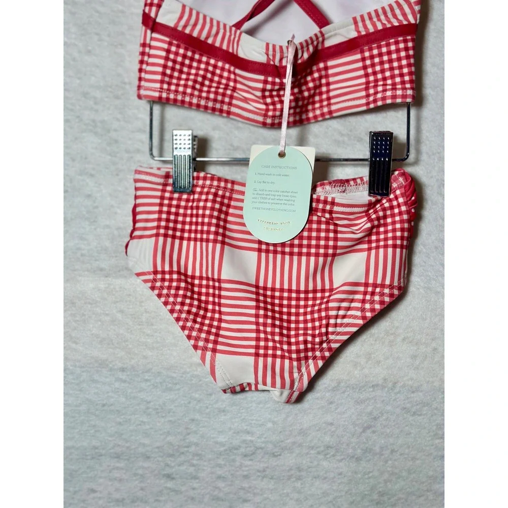 SweetHoney Girls Red White Plaid Polka Dot 2 Piece Swimsuit Bikini 3T NWT